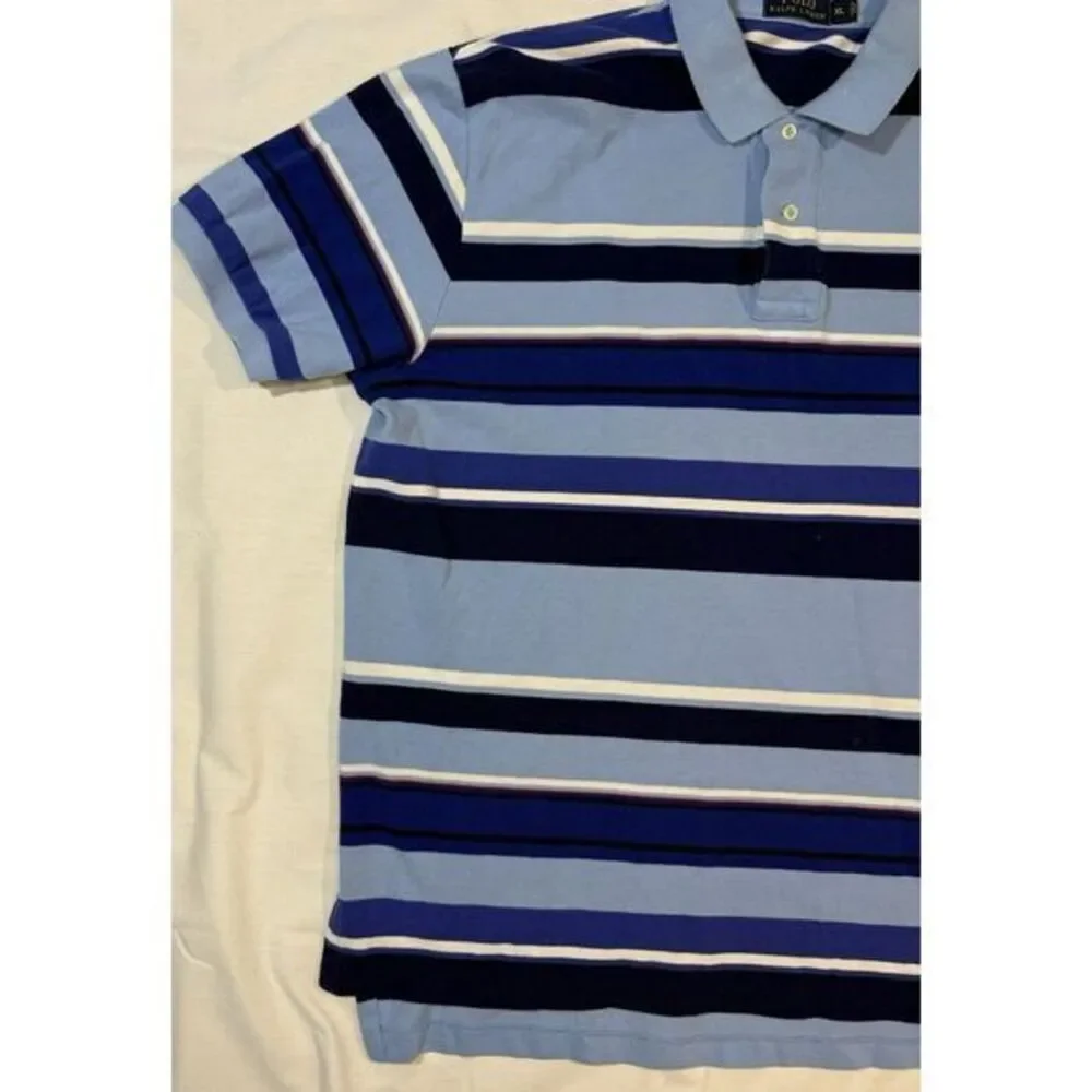 Ralph Lauren Shirt Mens 2XLARGE Blue Striped Short Sleeve Polo T Shirt Size XL‎